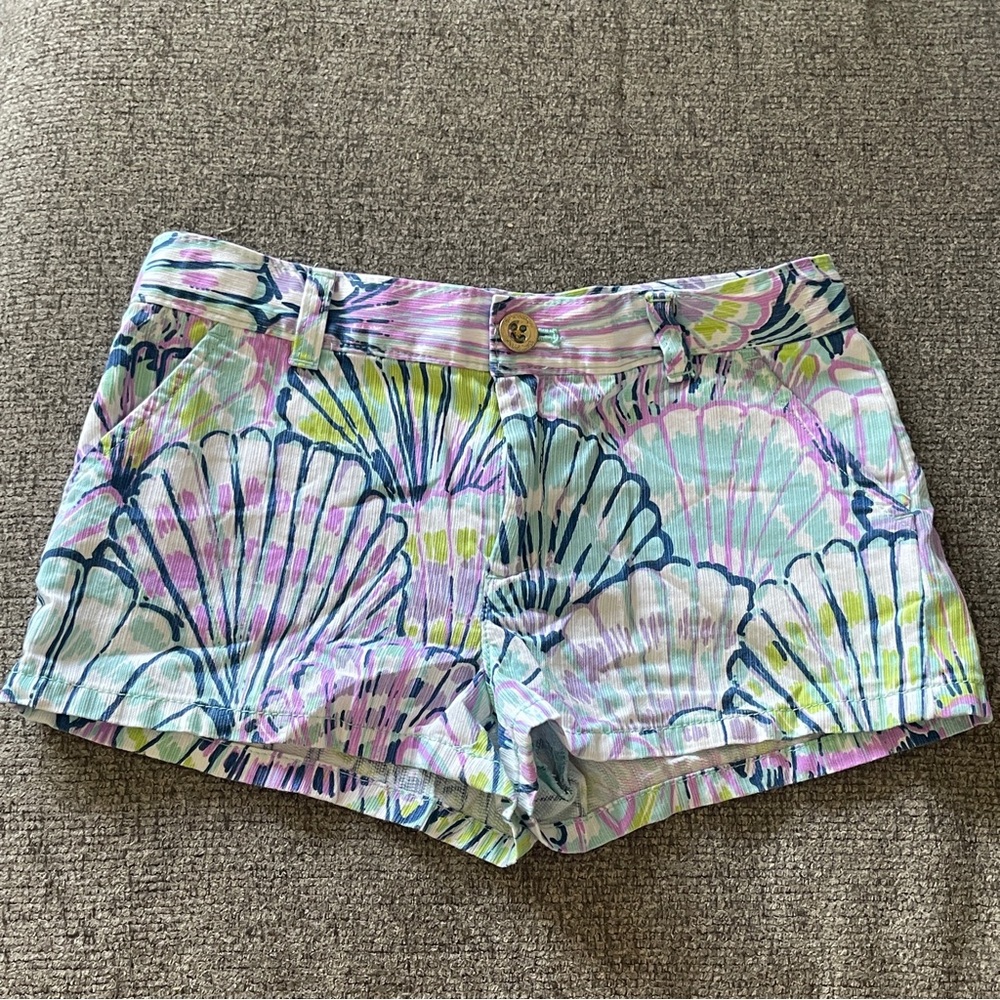 Lilly Pulitzer Purple Green Blue Shorts Shell Me About It print